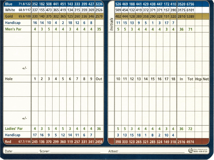 Scorecard Chippewa Golf Club